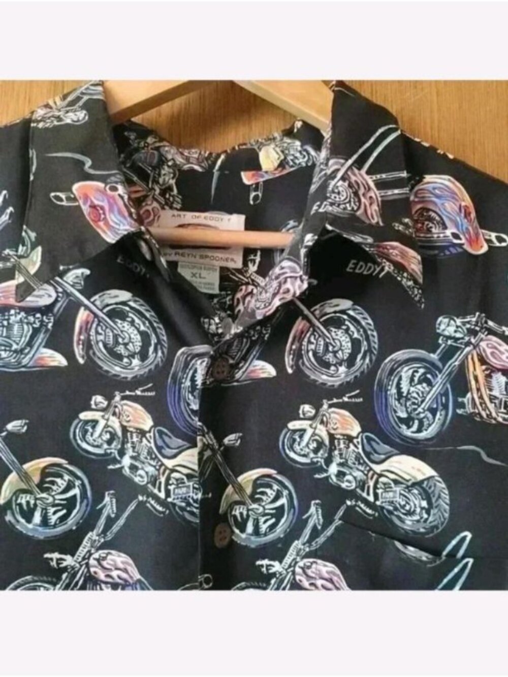 Reyn Spooner Art Of Eddy Y Hawaiian Shirt Men's XL Motorcycle 100% Rayon - Picture 3 of 6